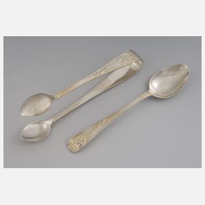 Jugendstil-Kaffeelöffel, Zuckerzange im Etui
