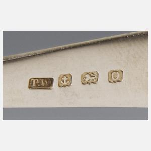 Jugendstil-Kaffeelöffel, Zuckerzange im Etui