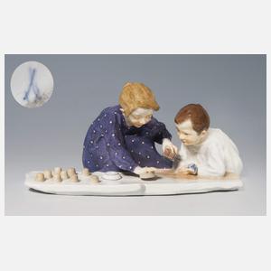 Meissen, Jugendstil-Figurengruppe "Kinder, Sandformen backend"
