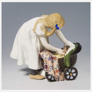 Meissen, Jugendstil-Figur "Mädchen mit Puppenwagen"