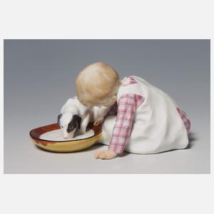 Meissen, Jugendstil-Figur "Kind mit saufendem Hund"