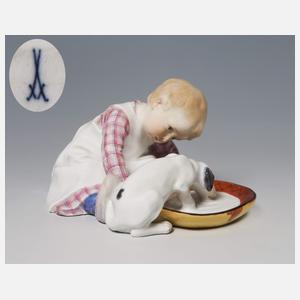 Meissen, Jugendstil-Figur "Kind mit saufendem Hund"
