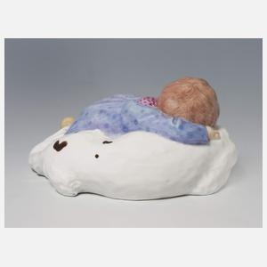 Meissen, Jugendstil-Figur "Kind, auf einem Hund liegend"