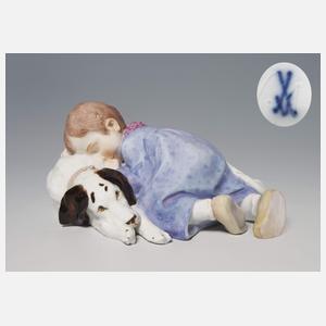 Meissen, Jugendstil-Figur "Kind, auf einem Hund liegend"