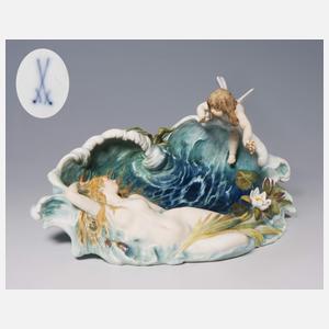 Meissen, Jugendstil-Figurenschale "Nymphe auf Welle"
