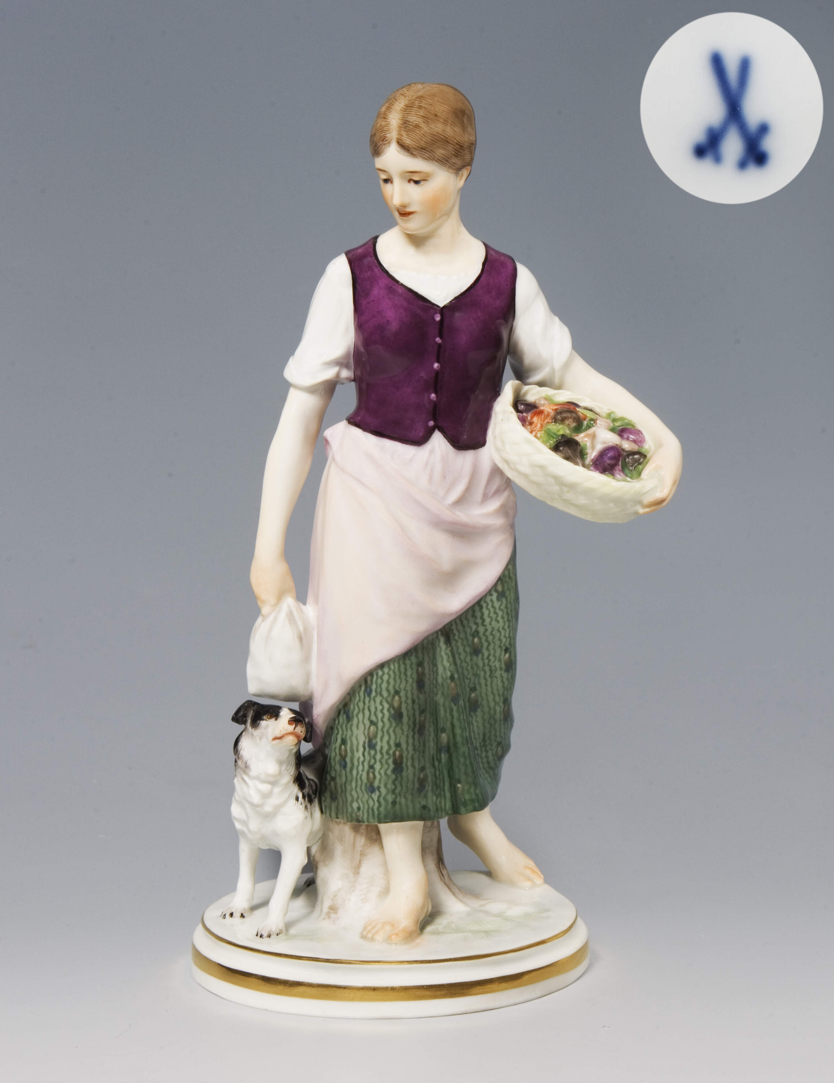 Meissen, Jugendstil-Figur "Landmädchen mit Wachtelhund"