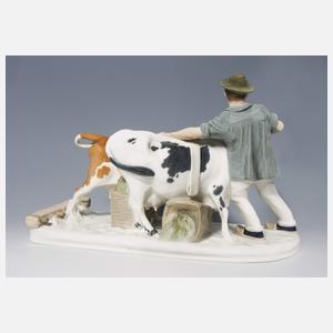 Meissen, Jugendstil-Figurengruppe "Bauer mit Ochsengespann"