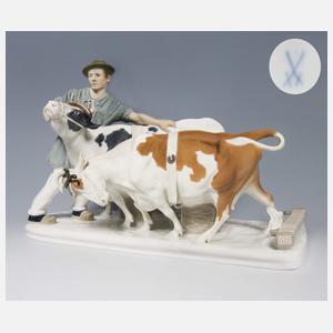 Meissen, Jugendstil-Figurengruppe "Bauer mit Ochsengespann"
