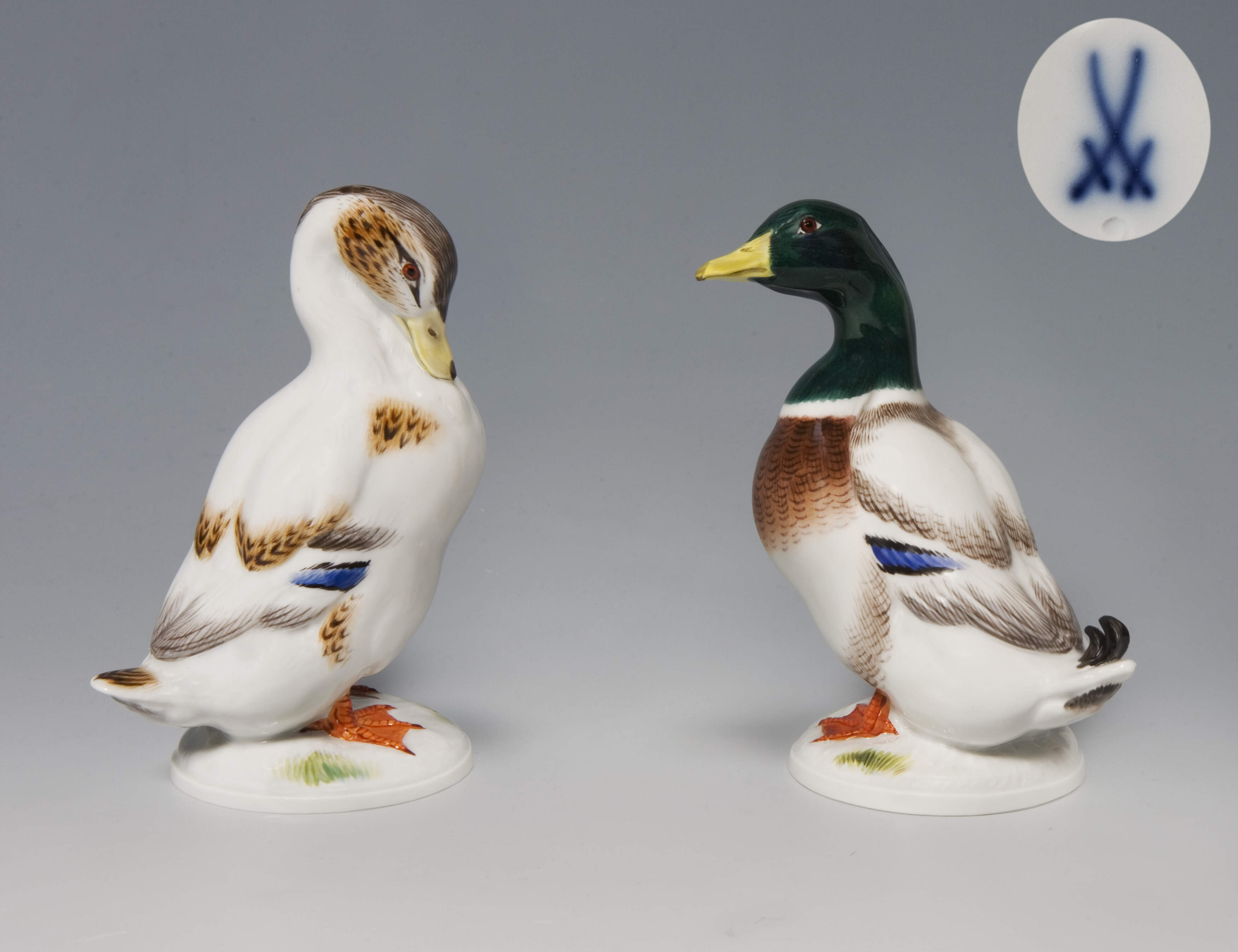 Meissen, Paar Tier-Figuren "Erpel und Ente"