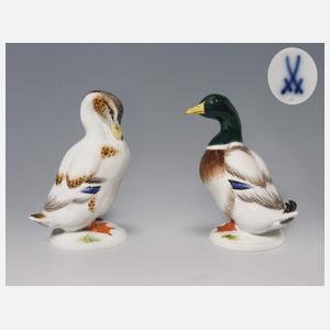 Meissen, Paar Tier-Figuren "Erpel und Ente"