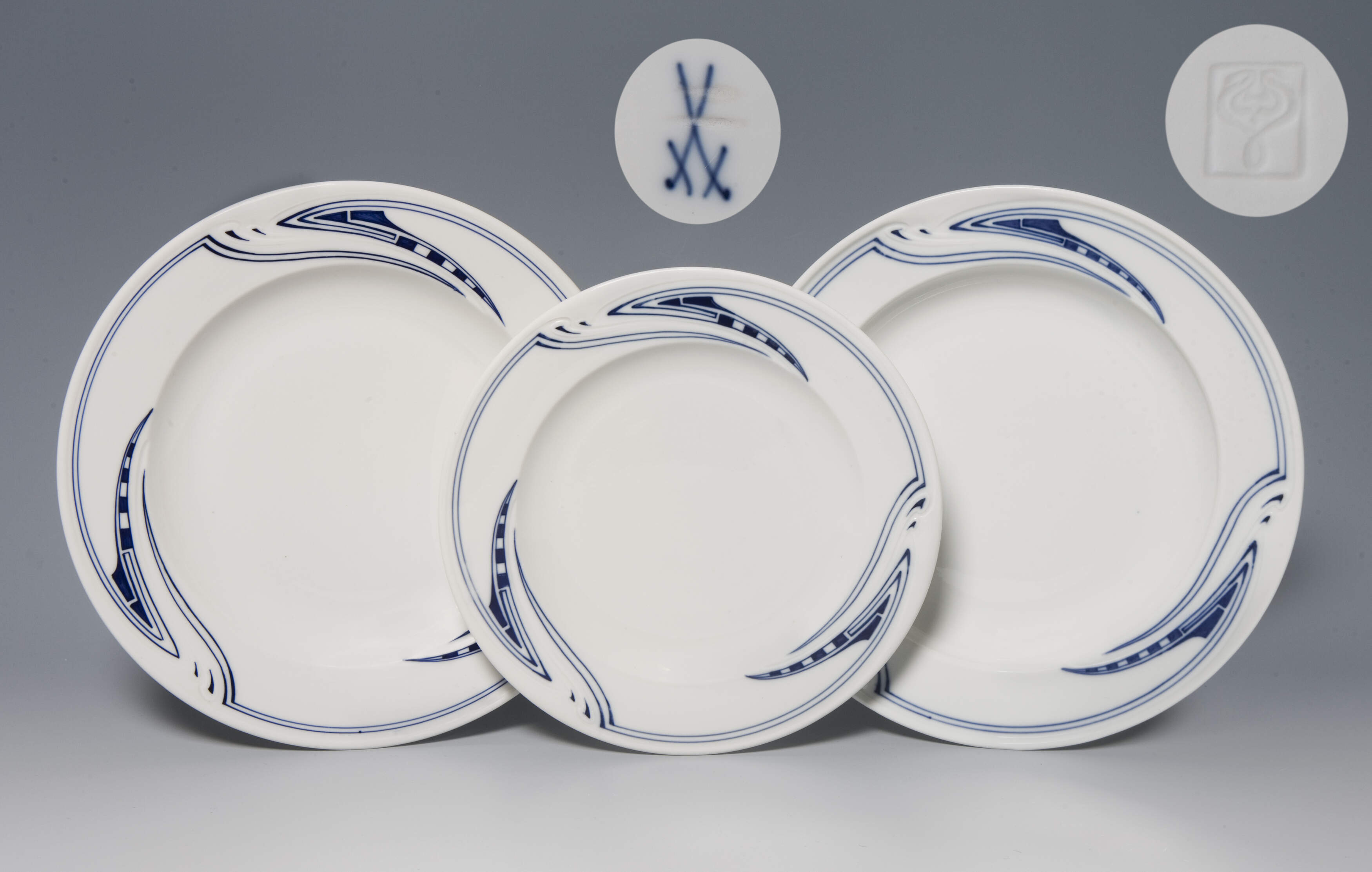 Meissen, 3 Henry van de Velde-Jugendstil-Teller