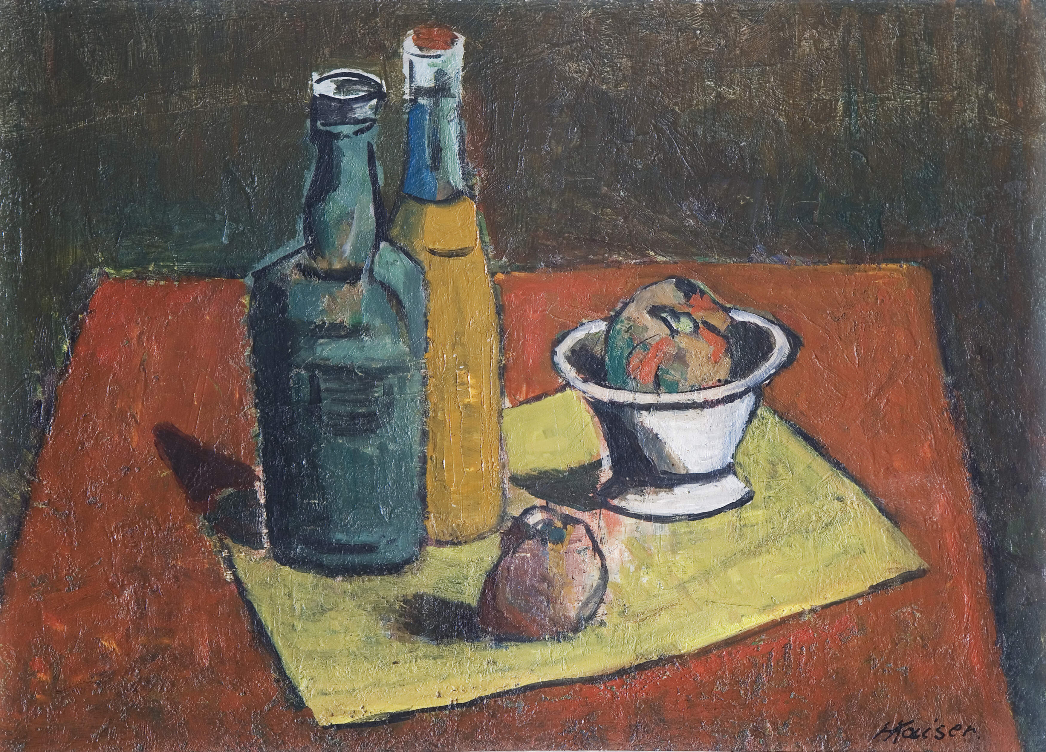 Kaiser, Hans "Stillleben mit Obst und Flaschen"
