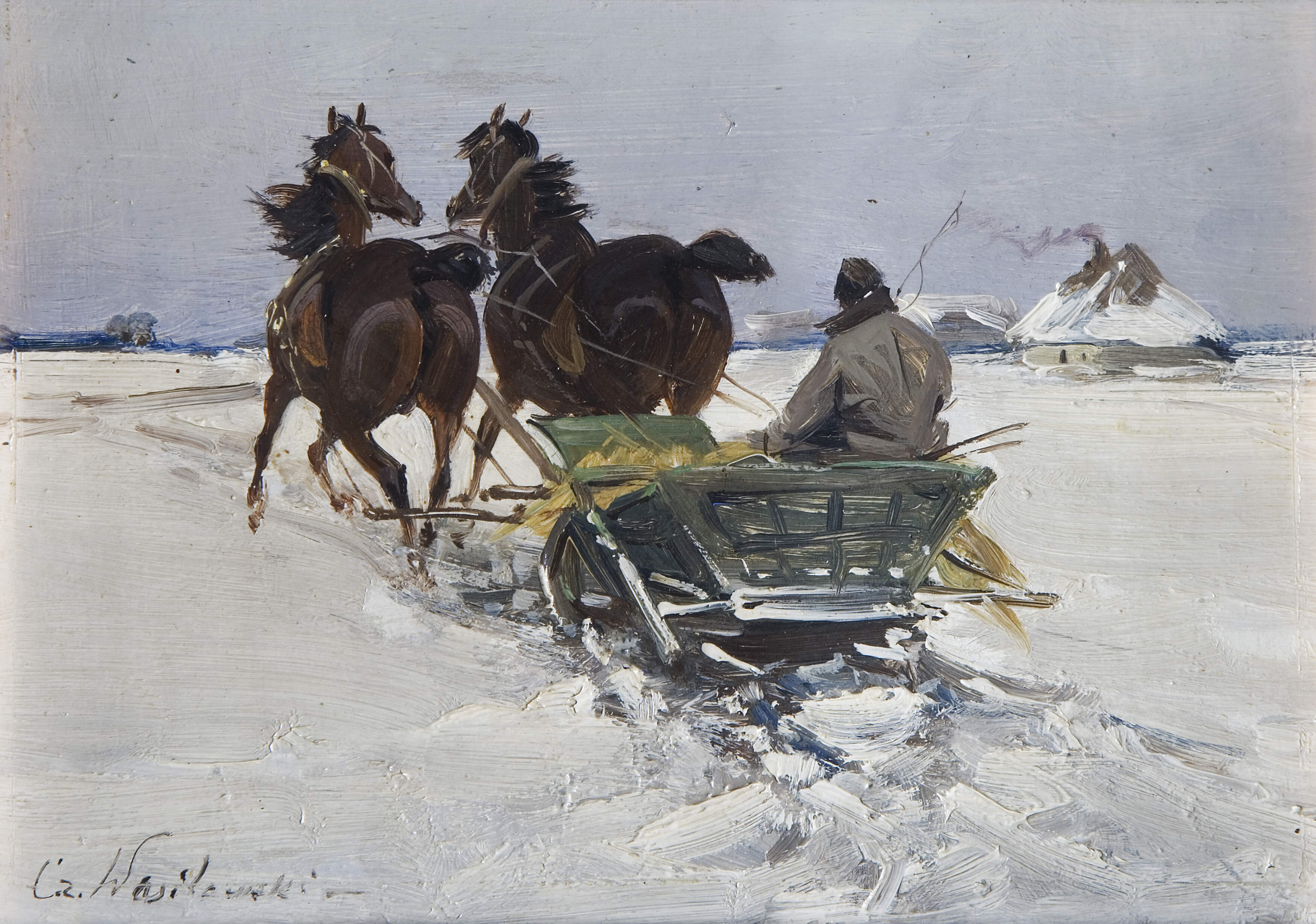 Wasilewski, Czeslaw "Pferdeschlitten in Landschaft"