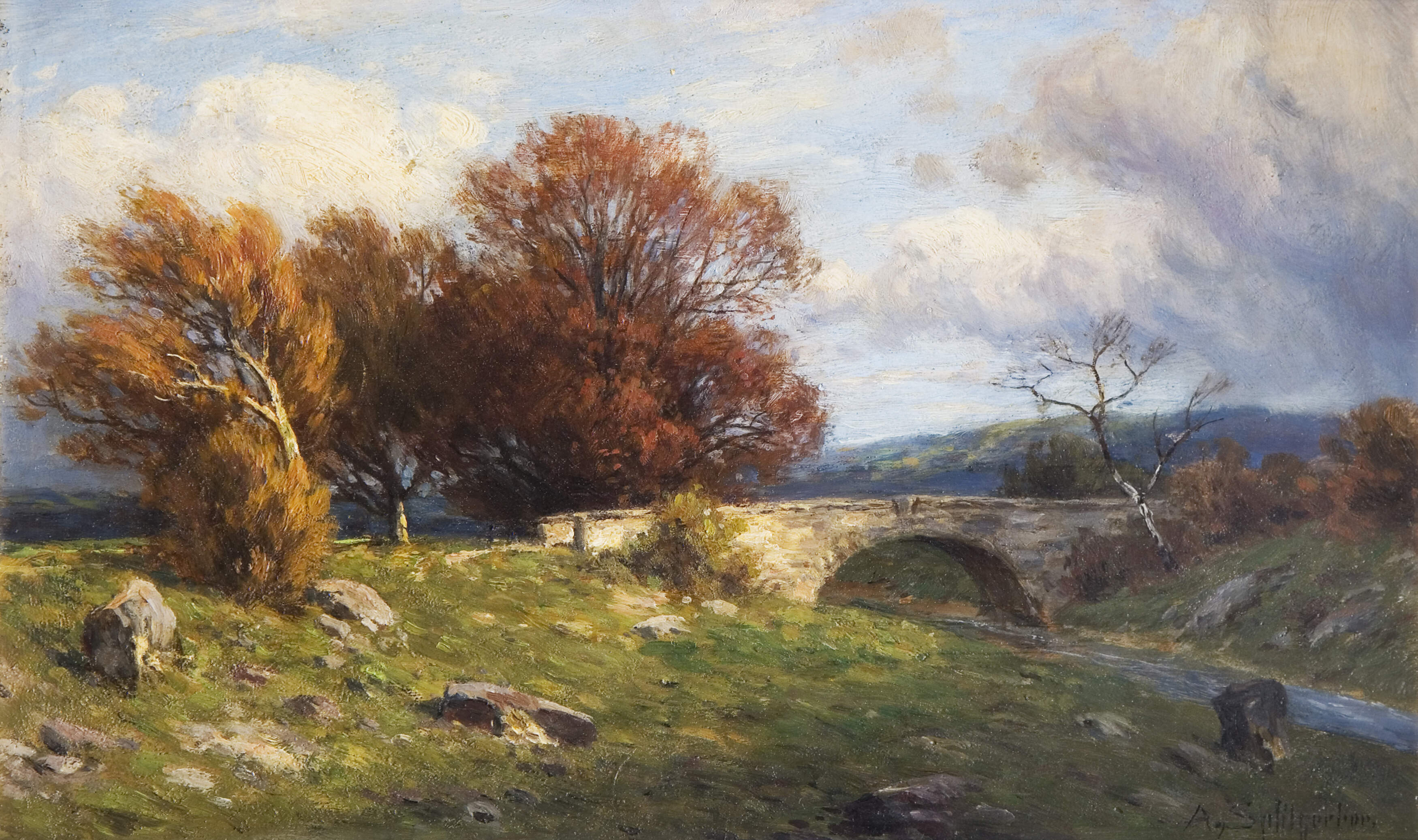 Splitgerber, August "Bogenbrücke in romantischer Landschaft"
