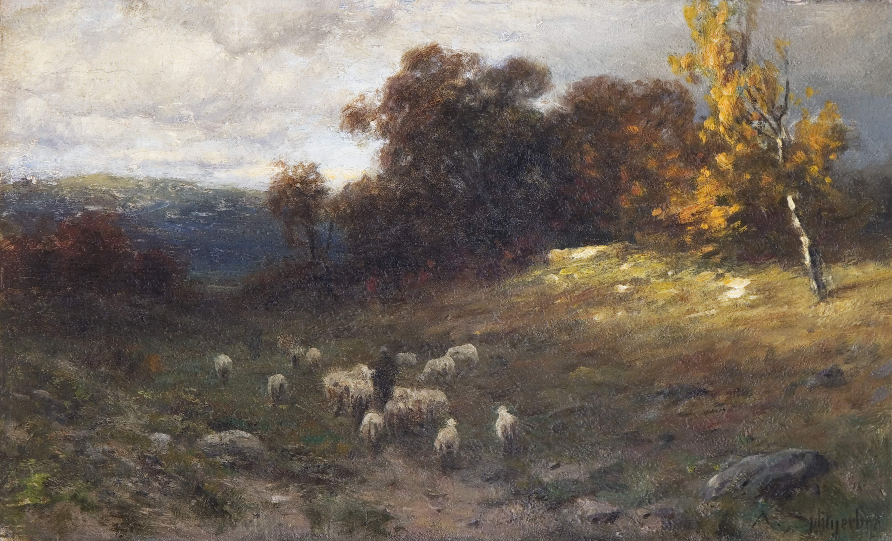 Splitgerber, August "Schafherde in romantischer Landschaft"