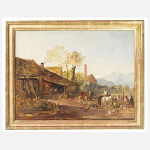 Bürkel, Heinrich Nachlass "Belebter Bauernhof mit Brunnen"