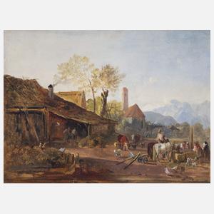 Bürkel, Heinrich Nachlass "Belebter Bauernhof mit Brunnen"