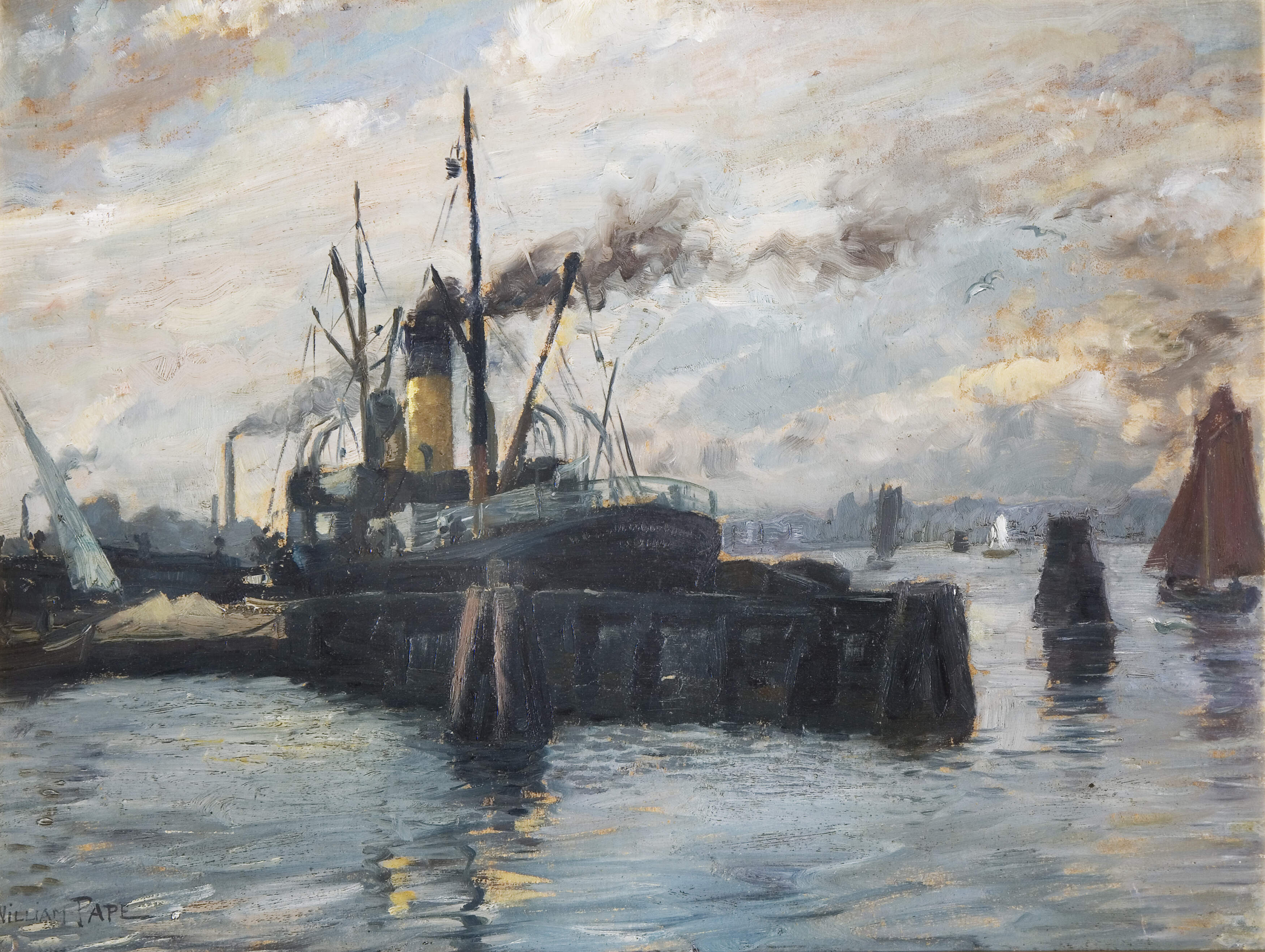 Pape, William "Löschender Dampfer im Rostocker Hafen"
