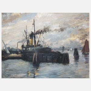 Pape, William "Löschender Dampfer im Rostocker Hafen"