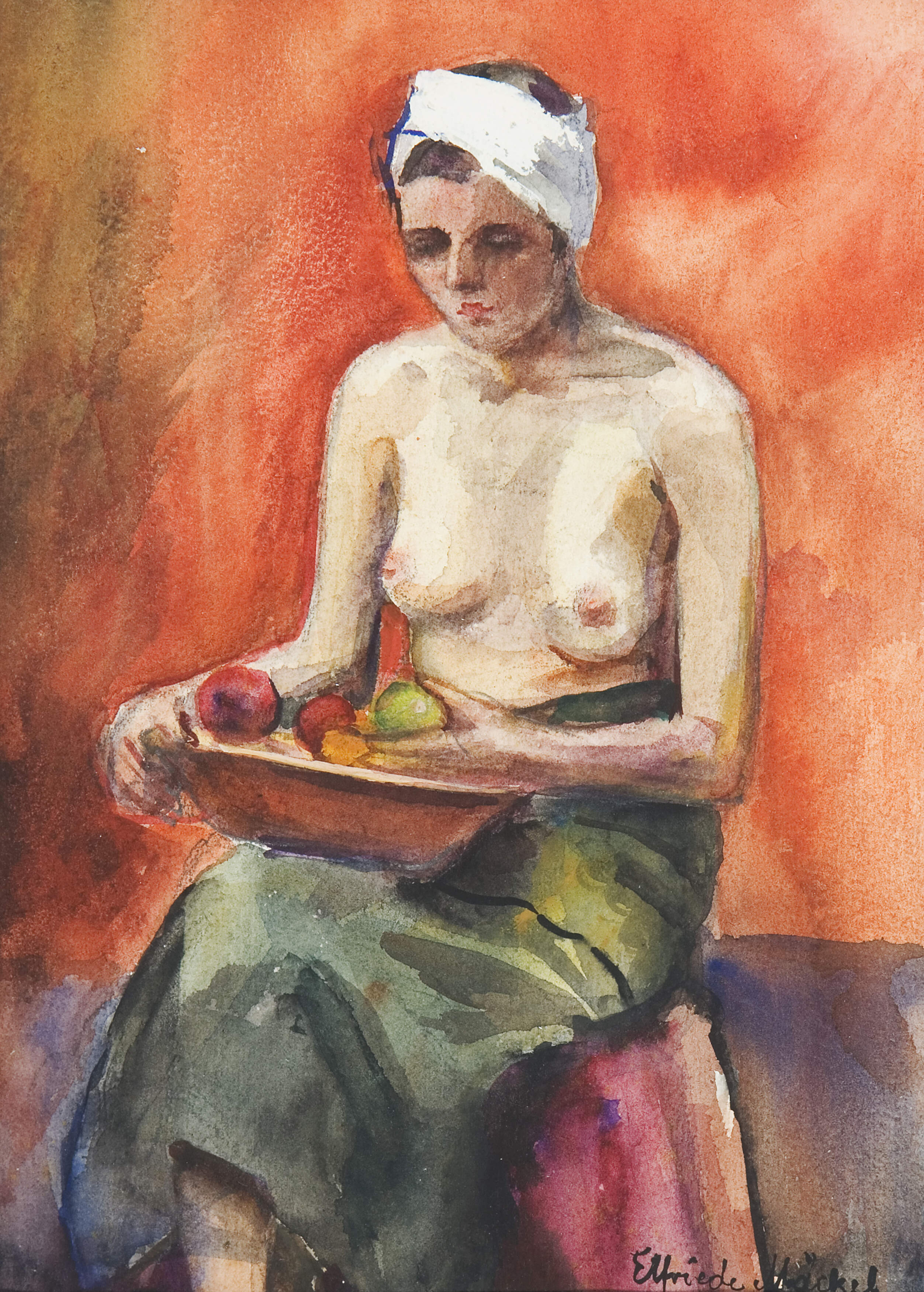Mäckel, Elfriede "Weiblicher Halbakt mit Obstschale"