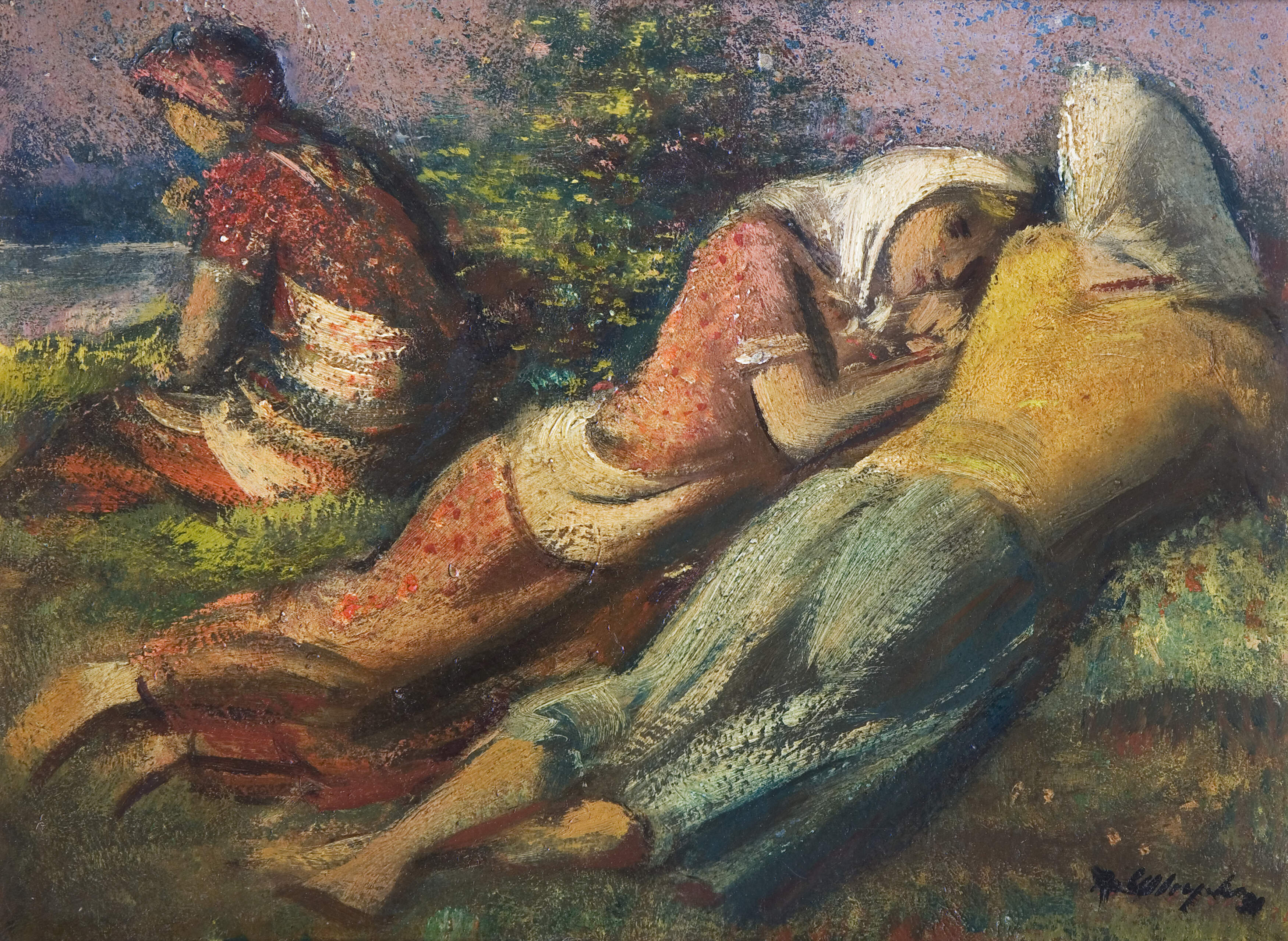 Ullrych, Bohumil "Ruhende Mädchen in Landschaft"
