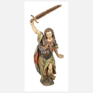 Heiligenfigur mit Flammenschwert