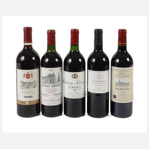 Fünf Flaschen Rotwein