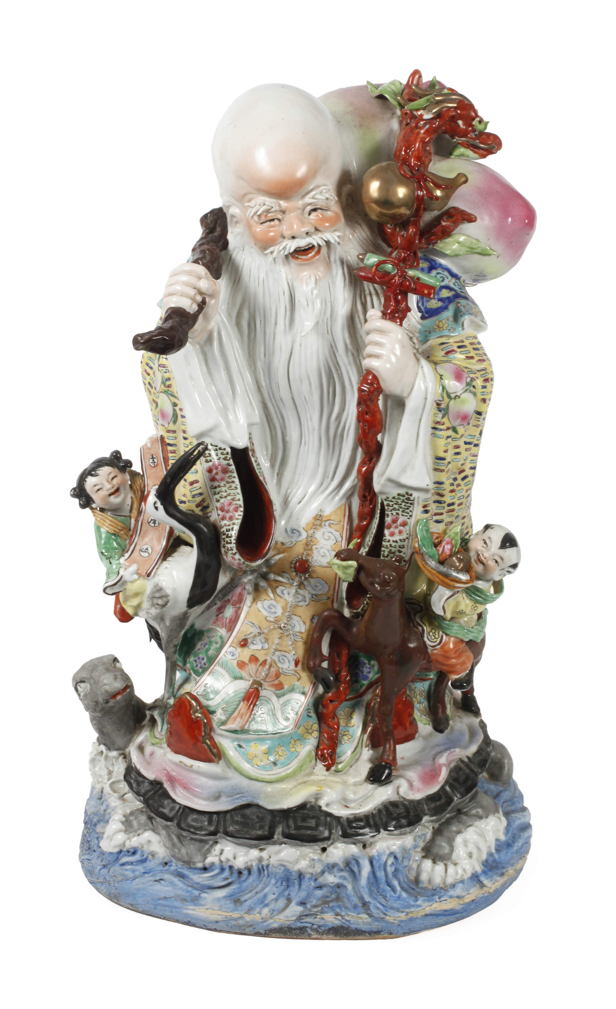 Riesige Jingdezhen-Propagandafigur „Shòulǎo mit dem Pfirsich der Unsterblichkeit“
