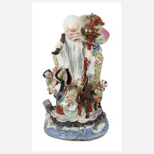 Riesige Jingdezhen-Propagandafigur „Shòulǎo mit dem Pfirsich der Unsterblichkeit“
