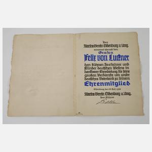 Ehrenurkunde an Graf Felix von Luckner