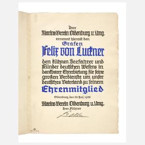 Ehrenurkunde an Graf Felix von Luckner