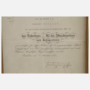 Urkunde zum Ritterkreuz des Albrechtordens