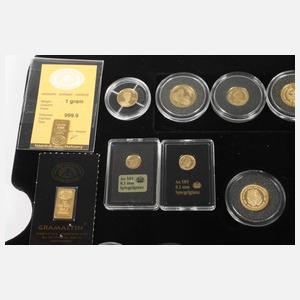Konvolut Münzen, Barren und Medaillen in Gold