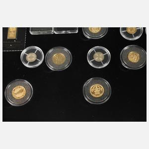 Konvolut Münzen, Barren und Medaillen in Gold