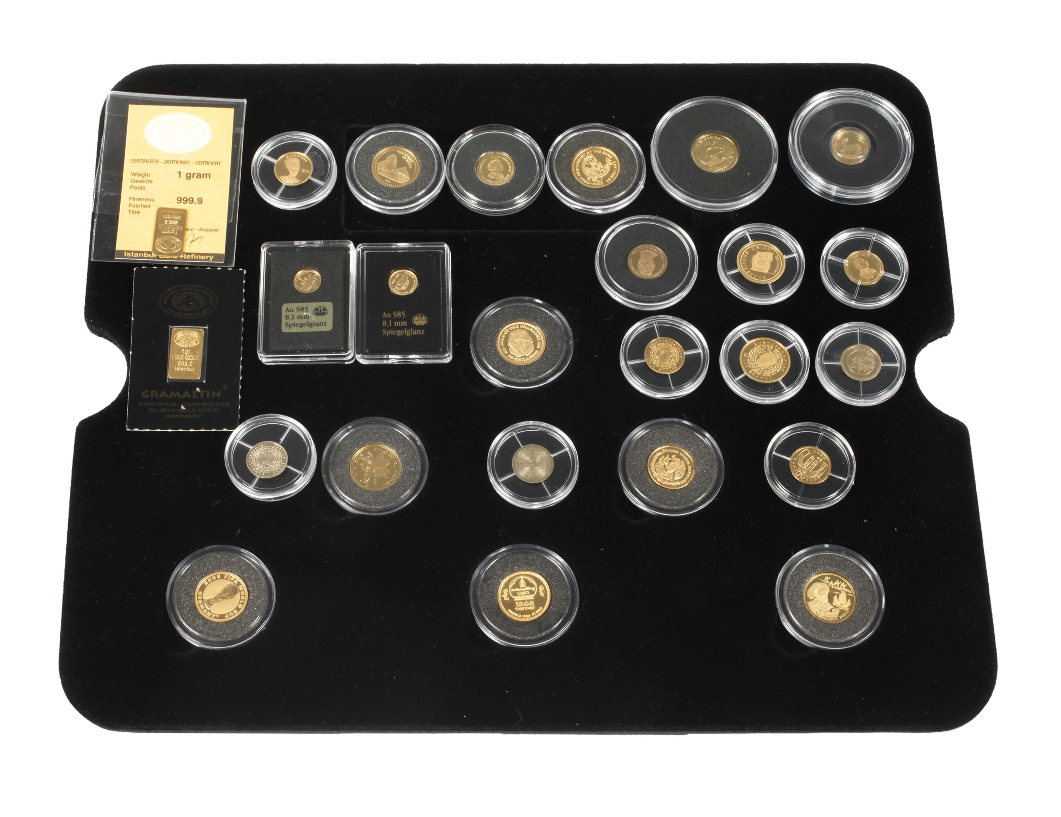 Konvolut Münzen, Barren und Medaillen in Gold