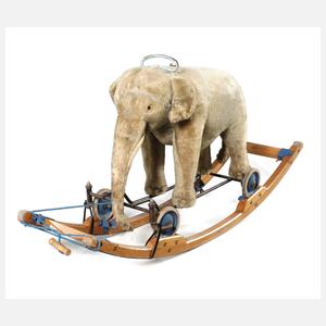 Steiff Elefant als Reittier auf Rädern mit Wippe