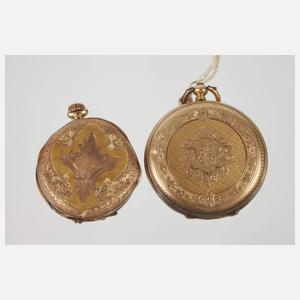 Zwei kleine Hängeuhren Gold