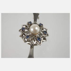 Brosche mit Perle und Saphiren