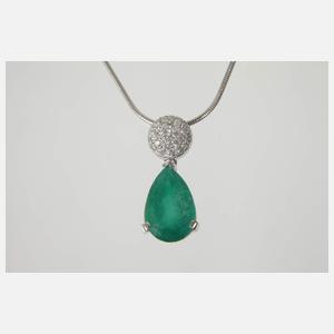 Anhänger mit Smaragd und Brillanten an Kette