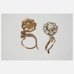 Paar Ohrringe mit Diamanten und Perle
