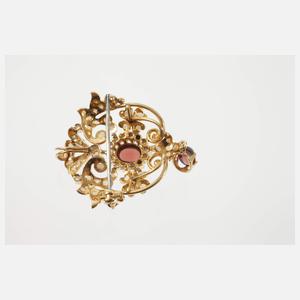 Brosche mit Granaten, Perlen und Diamanten