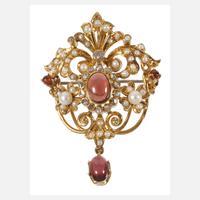 Brosche mit Granaten, Perlen und Diamanten111