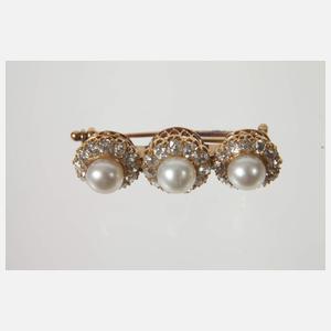 Brosche mit Perlen und Diamanten