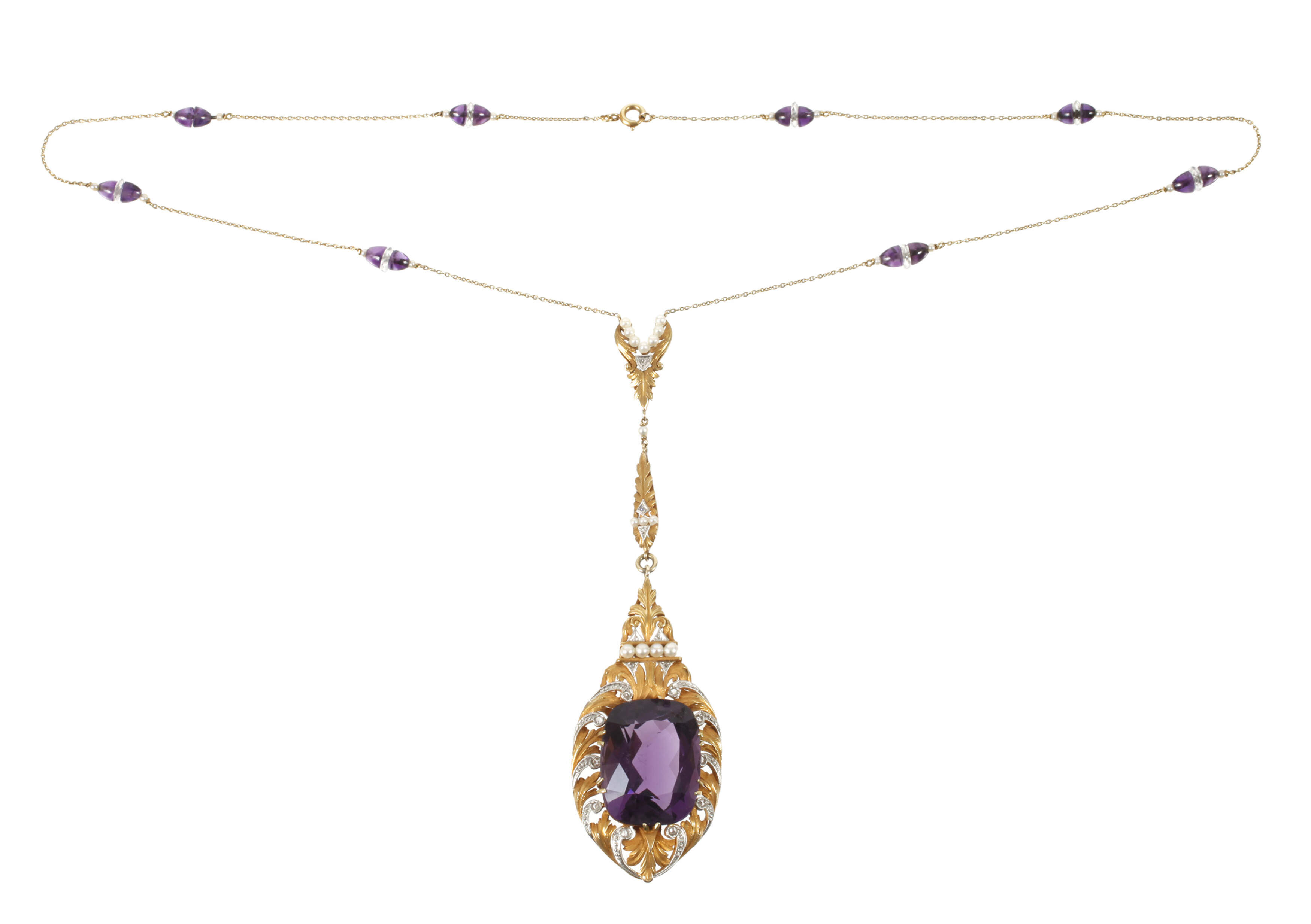 Prächtiges Collier mit Amethyst und Perlen