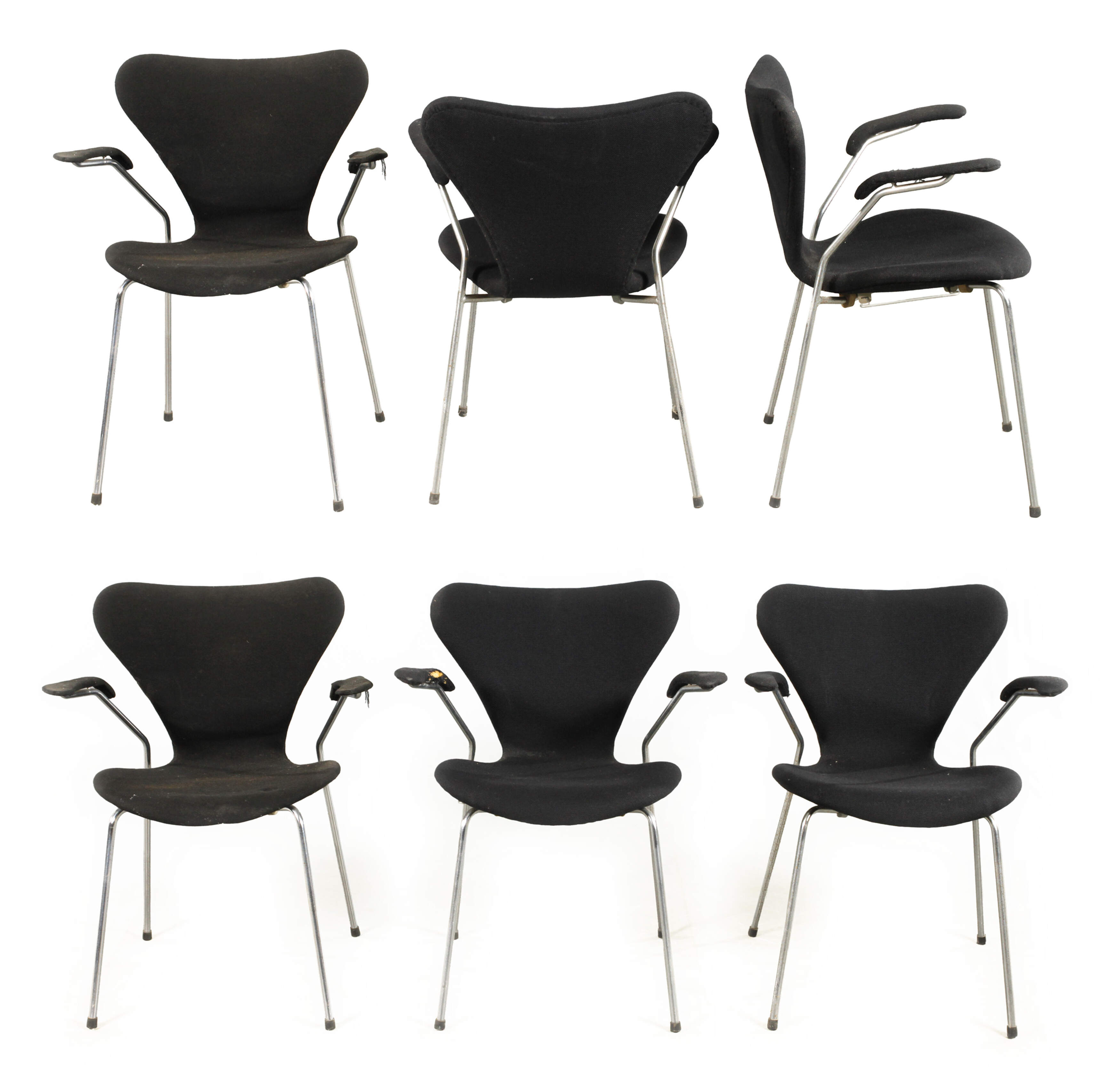 Arne Jacobsen, sechs Armlehnstühle "Serie 7"