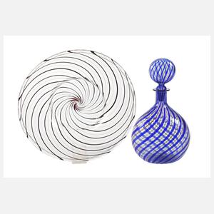 Murano Schale und Karaffe mit Kupferaventurin