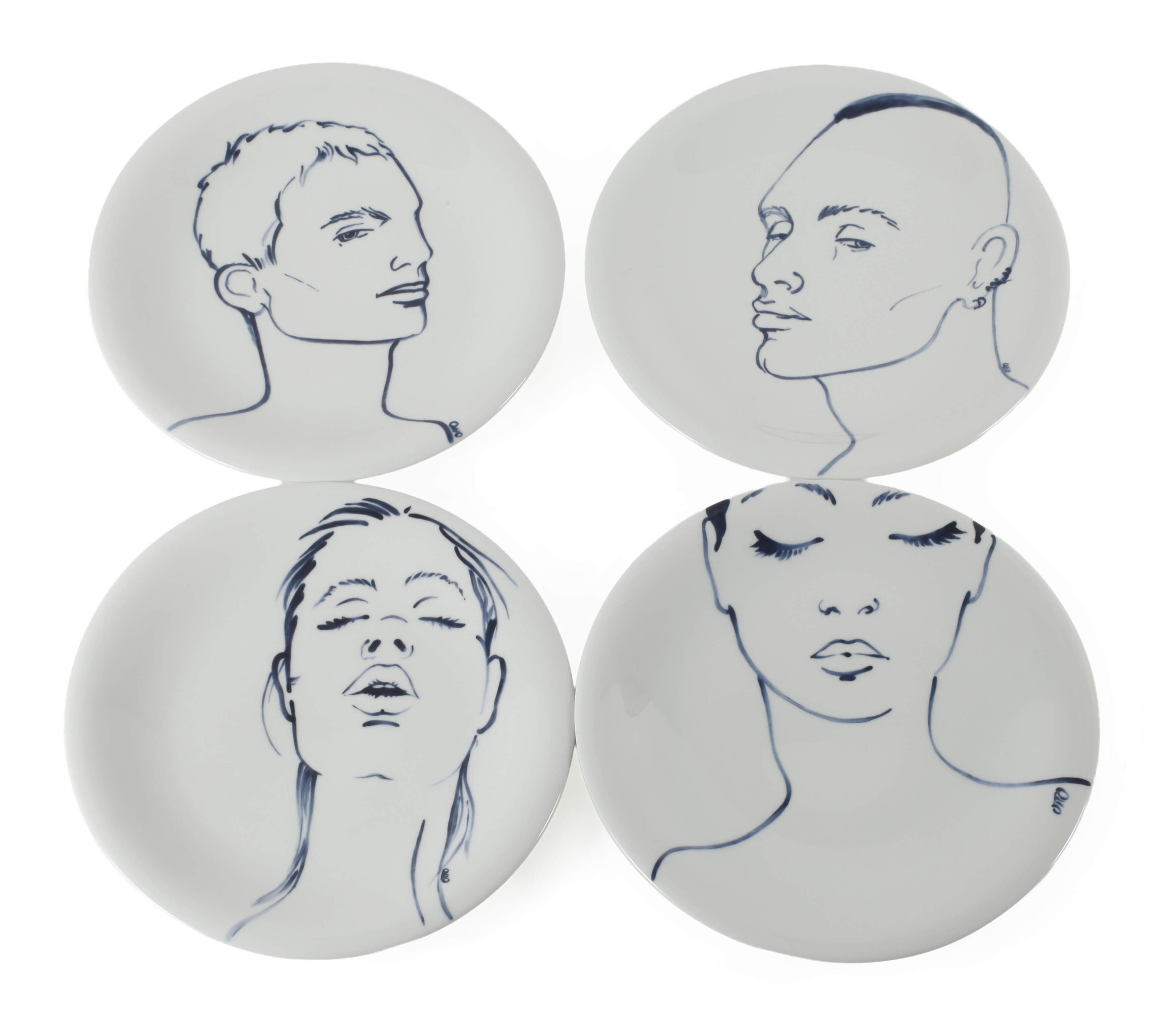 Otto Drögsler, vier Wandteller "Faces"