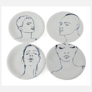 Otto Drögsler, vier Wandteller "Faces"