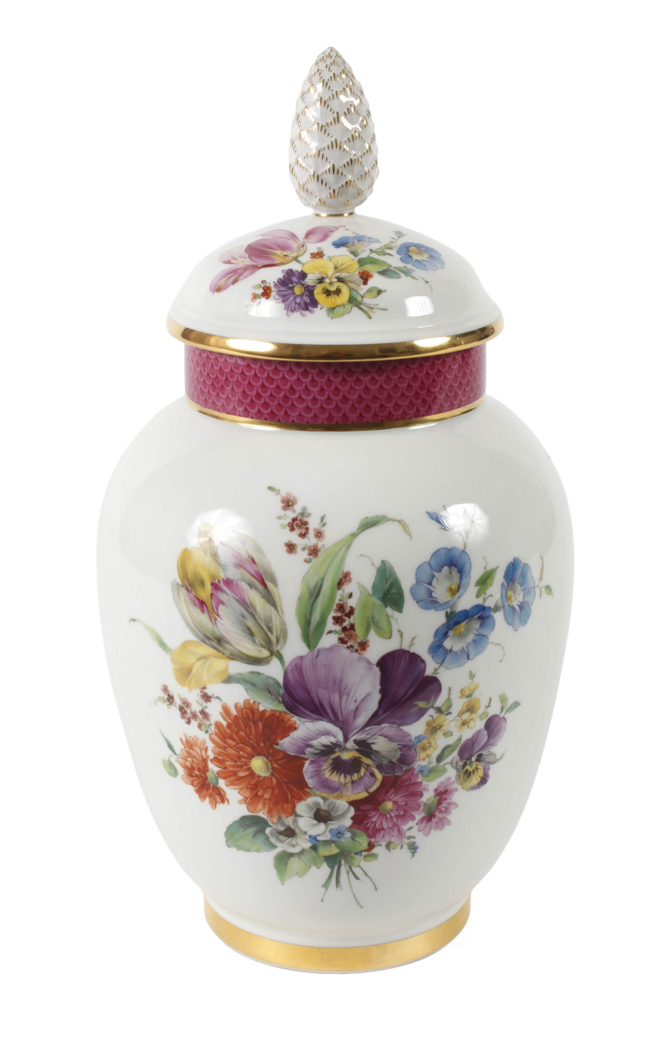 KPM Berlin große Deckelvase Blumenmalerei