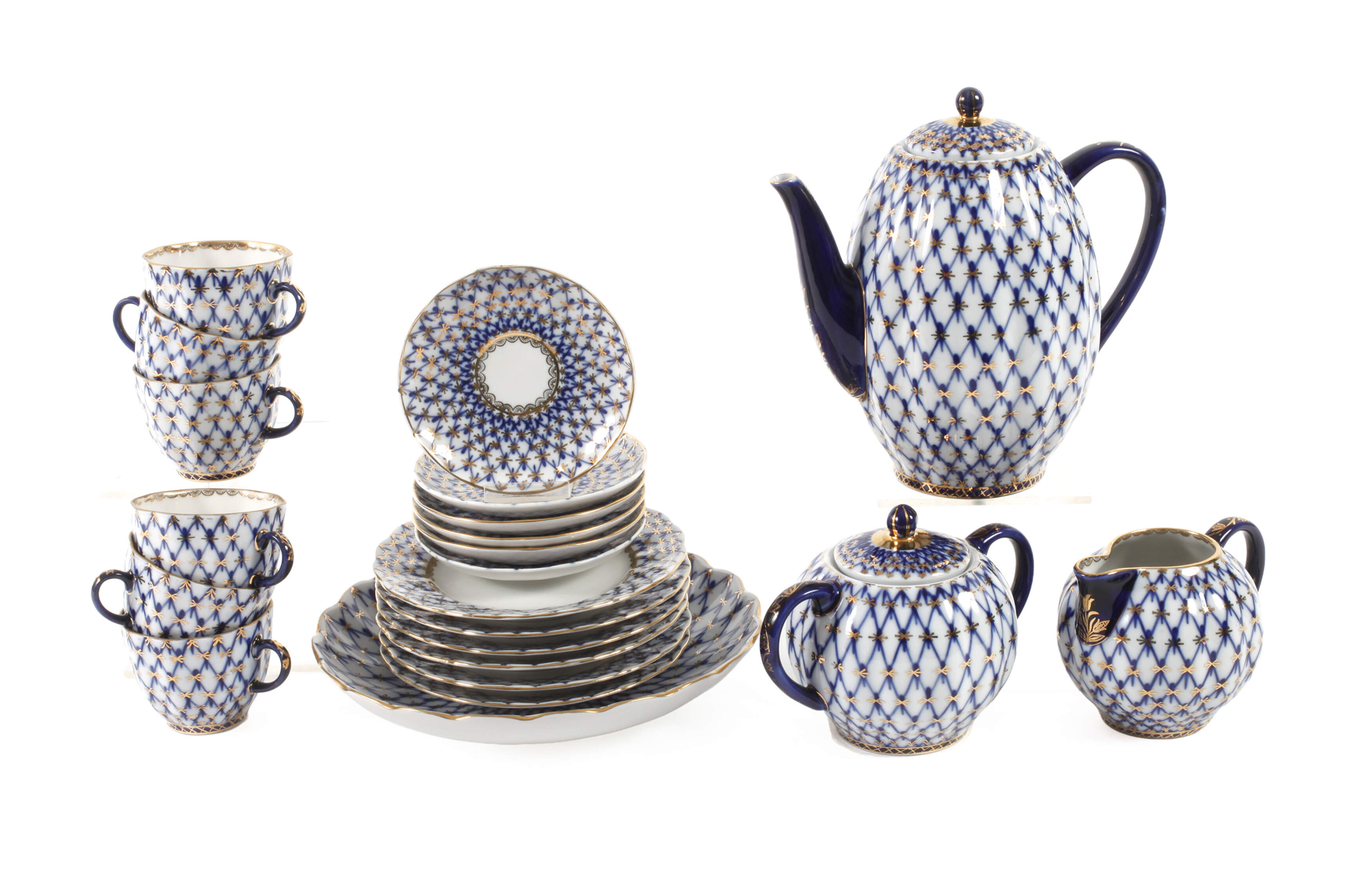 Lomonosov Kaffeeservice "Kobaltnetz"